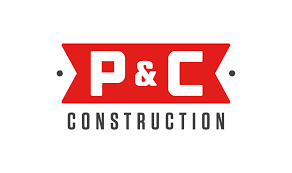 Red and white P&C Construction logo with bold text.